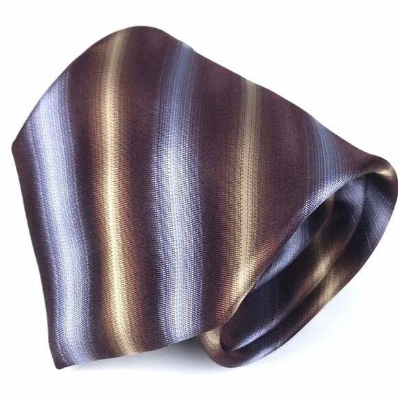 IKE BEHAR Men's 100% Silk Tie Hand Tailored Brown Purple Beige Striped Necktie - Picture 2 of 10